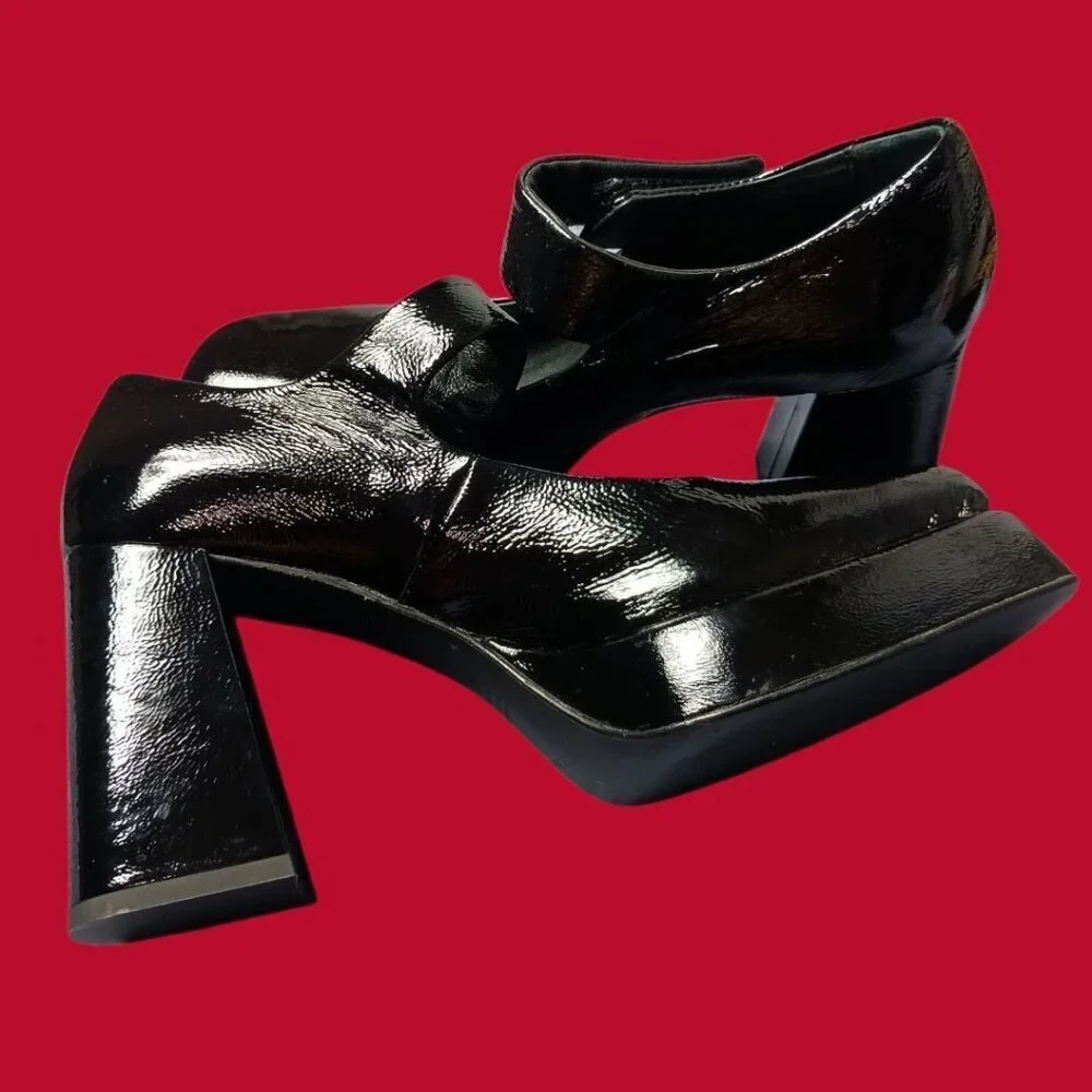 Napoleoni Patent Leather Mary Janes Heels Plattform  Black   Size 39